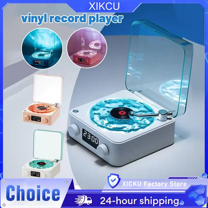 Waves Vinyl Player Bluetooth Speaker with White Noise Retro Turntable Speaker Sleep Aid Vitrola Shaped Speaker with RGB Light